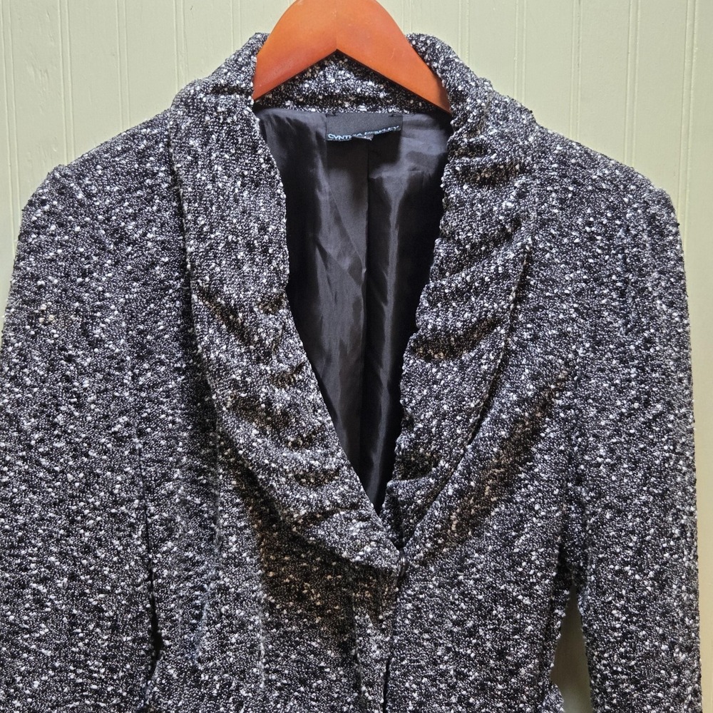 Cynthia Rowley Jacket Womens Medium‎ Black Tweed Belted Shawl Collar Lined